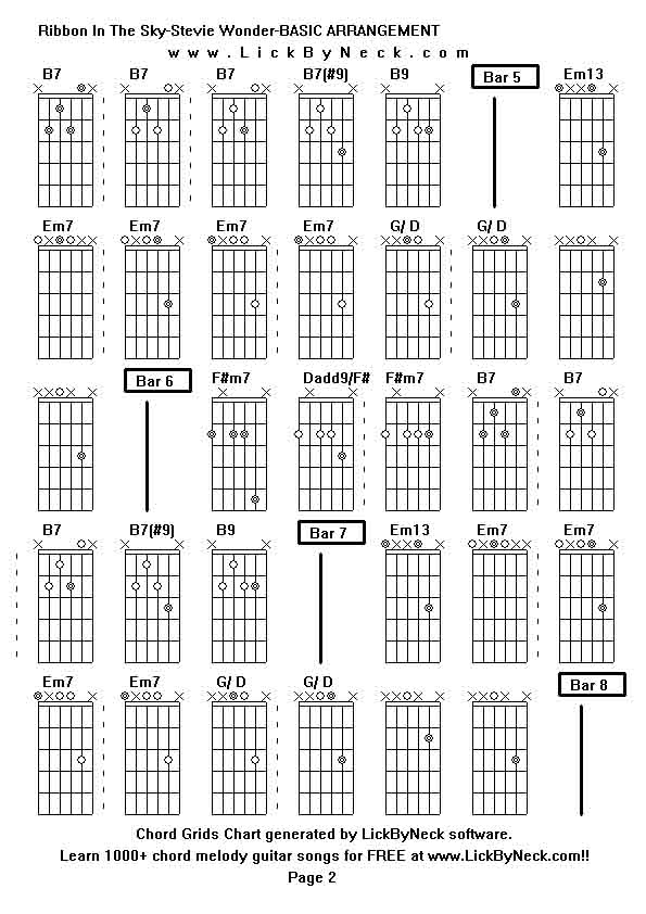 Chord Grids Chart of chord melody fingerstyle guitar song-Ribbon In The Sky-Stevie Wonder-BASIC ARRANGEMENT,generated by LickByNeck software.
